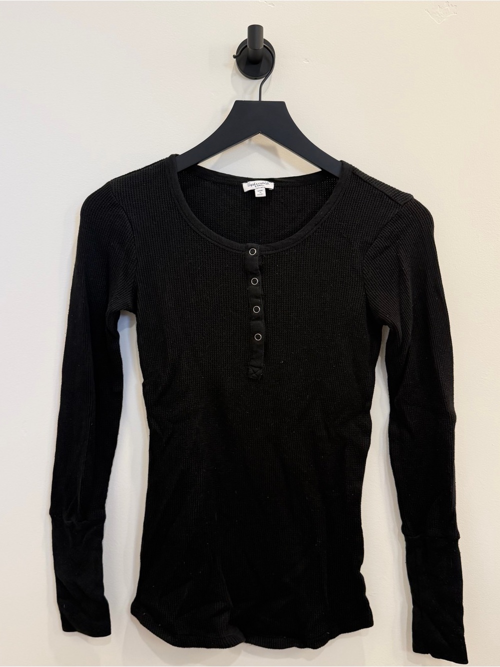 Splendid Black Ribbed Henley Long Sleeve Top